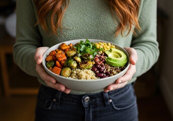 Healthy Mixed Bowl with Sweet Potatoes and Avocado