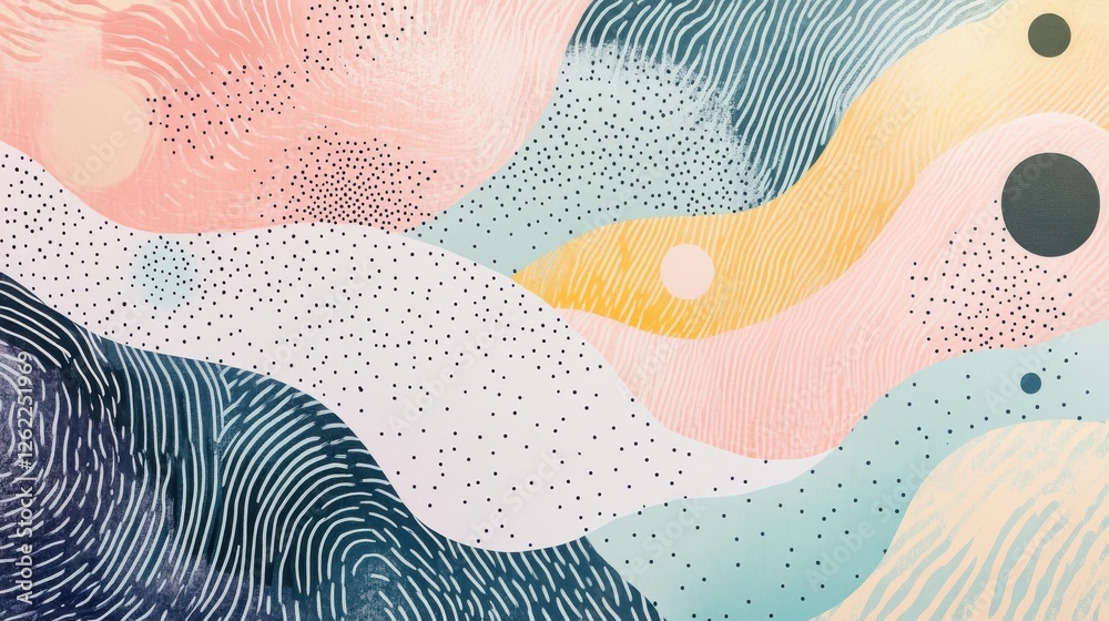 Poster abstract colorful pattern design with wavy lines and dots