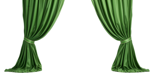 Green curtains open on transparent background 