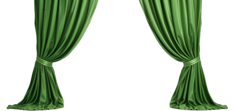 Green curtains open on transparent background 