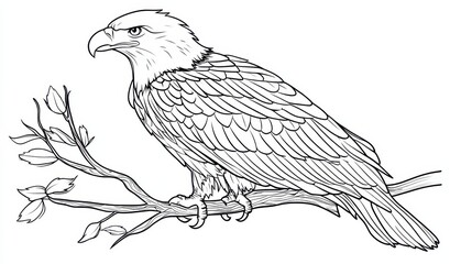 Fototapeta premium Detailed Illustration of a Majestic Eagle Perched on a Branch