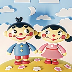 Fototapeta premium a digital illustration of a young boy and girl