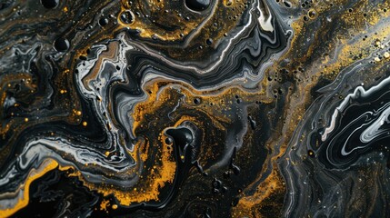 Abstract black and gold marble texture with fluid swirls