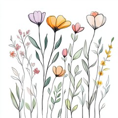 Naklejka premium Wildflower Botanical Doodle Watercolor Design Perfect for Invitations Branding and Textile Prints