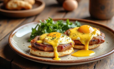 Delicious eggs benedict on a plate