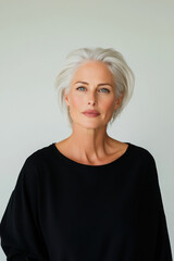 Fototapeta premium Confident mature woman with grey hair posing in studio
