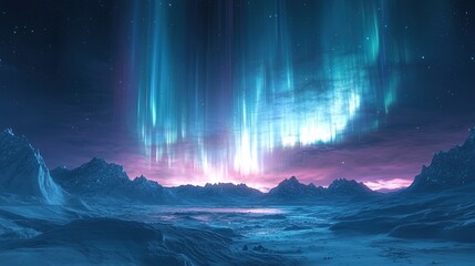 Naklejka premium Stunning aurora borealis dancing above a snowy Arctic landscape