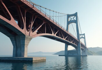 3D Render: Majestic Bridge in a Serene Mountainous Landscape. A rendering of a bridge over a body of water.