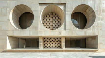 Modern architectural facade with circular and geometric patterns