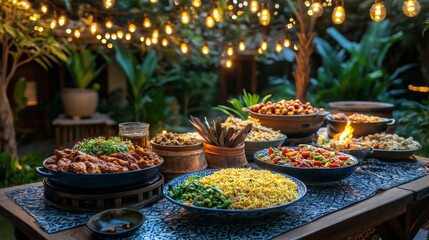 Fototapeta premium Abundant Outdoor Asian Cuisine Buffet Dinner