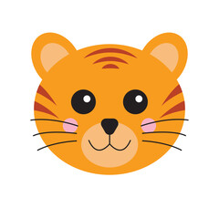 Adorable cartoon tigers face suitable for children's book illustrations, educational materials, logo designs, and wildlife themed products. Cute and colorful design