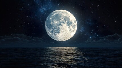 Giant Moon in Night Sky
