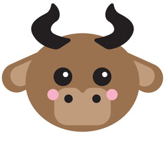 Cute cartoon brown bull face suitable for children's book illustrations, farm themed designs, milk or dairy product packaging, and farm website icons