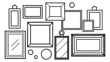 A versatile collection of black and white vector frames, ranging from simple rectangles to unique shapes, offers a modern and minimalist approach to showcasing photos or artwork