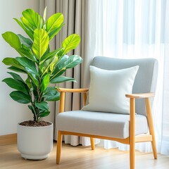 Air Purifying Plants in Modern Living Room with Comfortable Chair and Natural Light