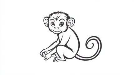 Fototapeta premium Cute Cartoon Monkey Character in Black and White Illustration