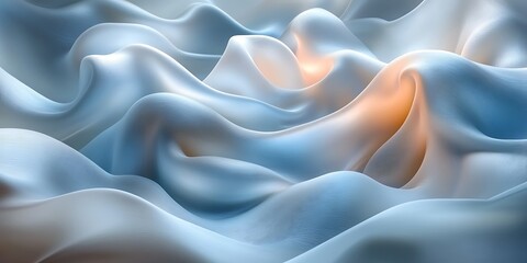 Obraz premium Abstract blue silk waves, flowing fabric texture, light background, design element