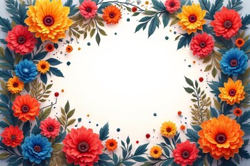 Fototapeta premium Vibrant Paper Flowers Border Design for Cards and Invitations