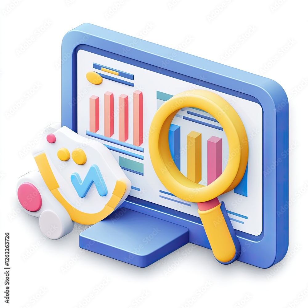 Poster Analyzing data on a monitor, insightful metrics