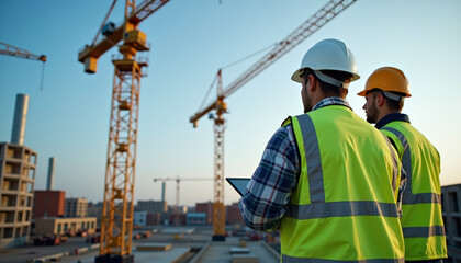 Construction Workers Overseeing a Modern Building Project
