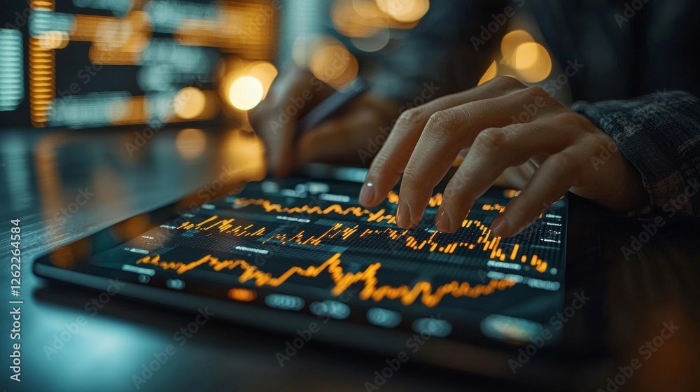 Poster analyzing financial data trends using advanced technology office environment digital content modern 