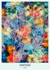 Fototapeta premium Santiago Chile Map. downtown printable Landmarks, print city painting, travel art, city banner, modern city, urban city art, background abstract city Map