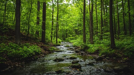 Obraz premium Serene Forest Stream: A Tranquil Escape into Nature's Embrace