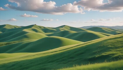 Fototapeta premium Expansive rolling hills with lush grass glowing under a clear sky