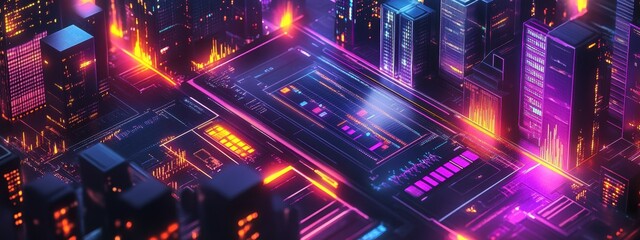 Obraz premium Futuristic Cityscape Digital Finance Crypto Investment Tech