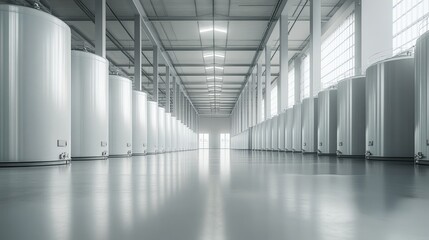 Modern Industrial Warehouse with Cylindrical Tanks