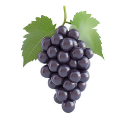 Fototapeta premium bunch of grapes 3d icon in cartoon plastic style minimal isolated on transparent white background, clipping path