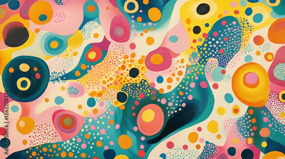 Wall mural vibrant abstract background with colorful dots and wavy lines