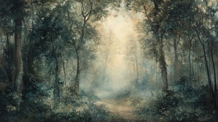 Obraz premium Enchanted Forest Path: A Serene Woodland Scene