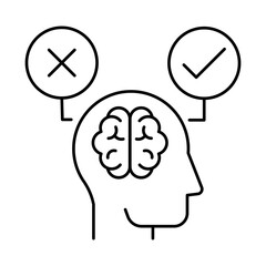 Decision Making icon.  Head Icon with Checkmarks Representing the Process of Evaluating Choices and Selecting the Best Option for Achieving Goals. Vector illustration.