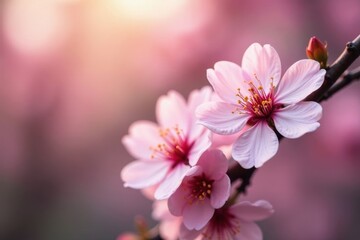 Obraz premium Delicate pink blossoms, soft focus, gentle light, art, feminine