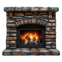 Cozy Stone Fireplace with Flames and Logs in a Warm Setting