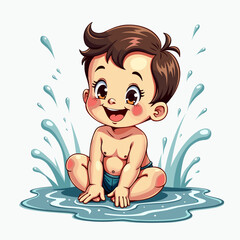 Joyful child splashing water in puddle, playful innocence