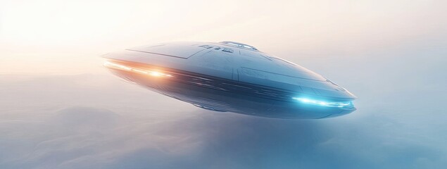 Obraz premium Futuristic UFO Flying Above Clouds