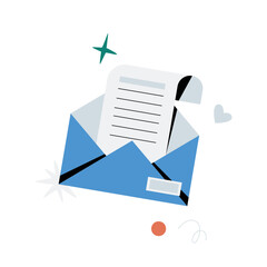 Open Envelope With Letter In Flat Vector Illustration Symbolizing Email Communication, Digital Correspondence, And Messaging, Isolated On White Background