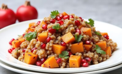 Colorful salad with butternut squash and pomegranate