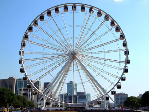 MONTREAL, CANADA - AUGUST 13, 2017: The parc d attractions Montreal Observation Wheel, also known as the Great Wheel of Montreal (Grande Roue de Montreal), located in the Old Port.