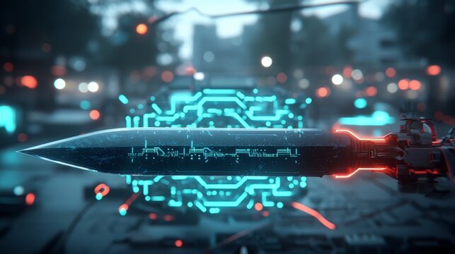 Futuristic Obsidian Blade  Sci Fi Weapon  Cyberpunk Technology  Neon Lights