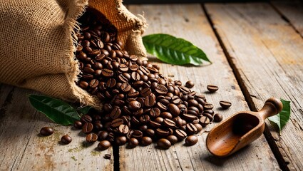 香り高いコーヒー豆と木の温もり