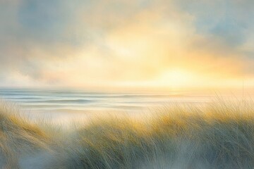 Golden Sunrise over Misty Beach Dunes
