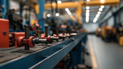 Naklejka premium Factory conveyor belt carrying parts