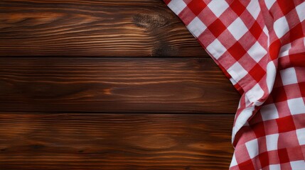 Obraz premium Red Checkered Cloth on Wooden Surface