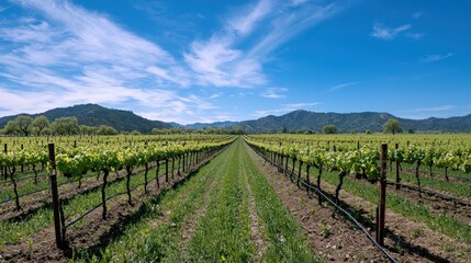 Fototapeta premium Vineyard Landscape Under Blue Sky