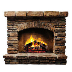 Cozy Stone Fireplace with Logs and Vibrant Flames in Interior