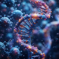 Fototapeta premium DNA Strands Surrounded by Bacterial Cells in Detail