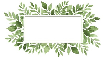 Obraz premium Watercolor green leaves frame. Light, airy, elegant